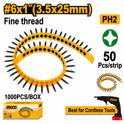 Vis pour plaques de plâtre sur bande INGCO – 3,5 × 25 mm ANA19251 - SME IMPORT