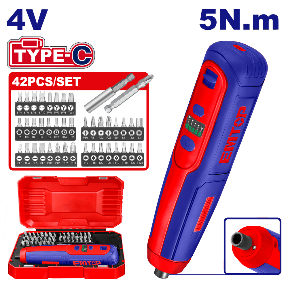 Visseuse 4V 5NM T-C+42 embouts EMTOP ECSR0406 - SME IMPORT