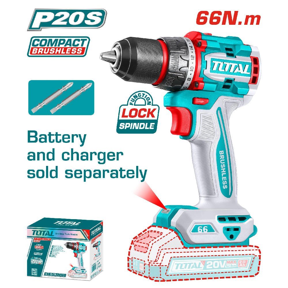 Visseuse perceuse sans fil TOTAL P20S 20V brushless 66 nm TDLI206681 - SME IMPORT