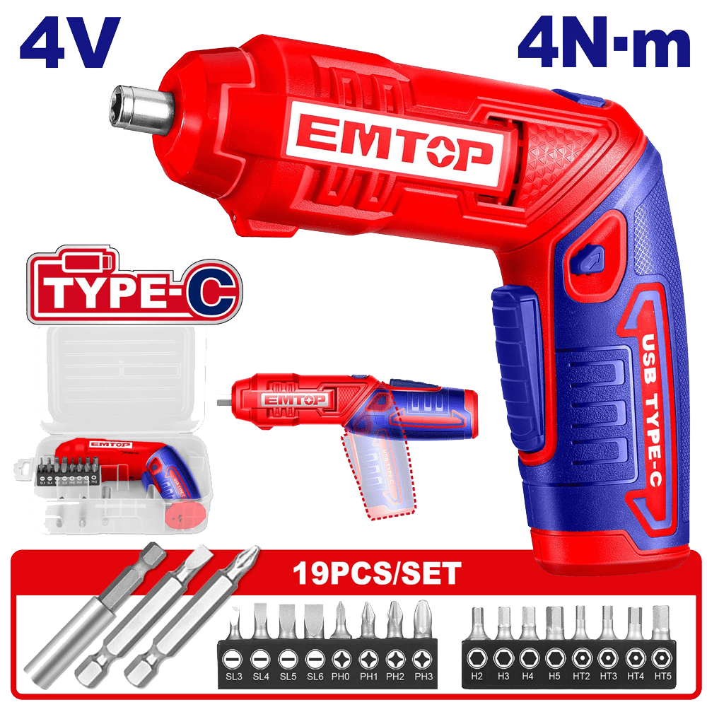 Visseuse reg 4V 4NM t-c+ 19 embouts EMTOP ECSR0408 - SME IMPORT