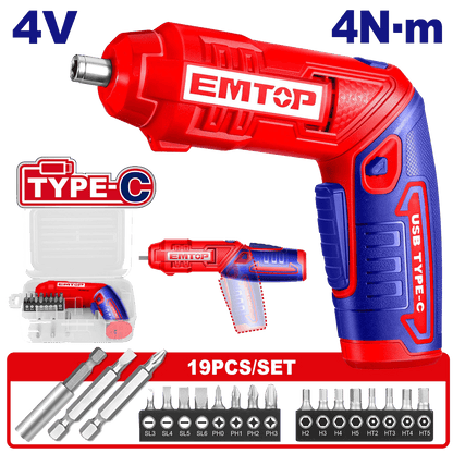 Visseuse reg 4V 4NM t-c+ 19 embouts EMTOP ECSR0408 - SME IMPORT